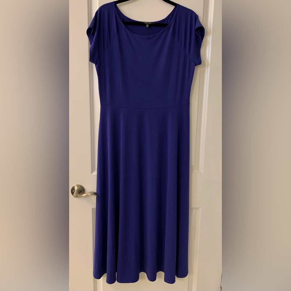#581 - NWT LBISSE Cap Sleeve Swing Midi Dress, Ultraviolet Dark Cobalt Blue, 1X